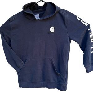 Carhartt Hoodie Kids Large 14-16 Navy with Sleeve Logo Sweatshirt